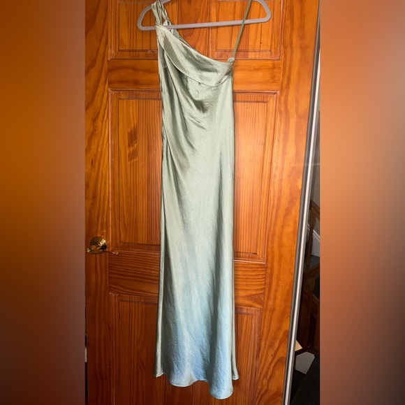 Satin Sage Green One Shoulder Sash Maxi Dress - Picture 4 of 6